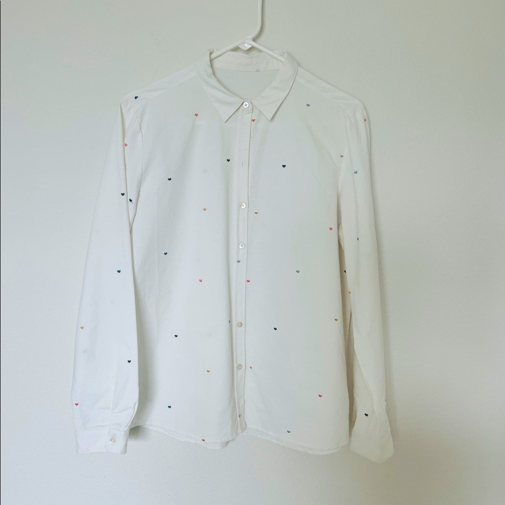 Rails Women's Rainbow Heart Embroidered Button-Front Shirt sz L
